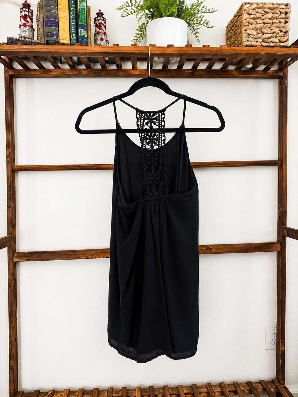 Forever 21 Black Cami Dress with Crochet Racerback Detail Size S